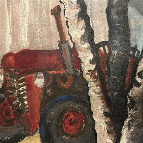 The red tractor acrylic painting